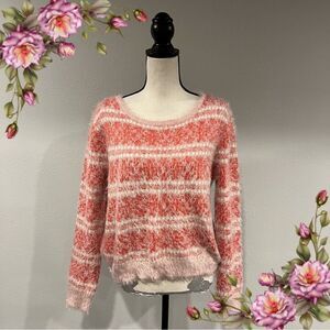 Jessica Simpson Pink and White Fuzzy Sweater